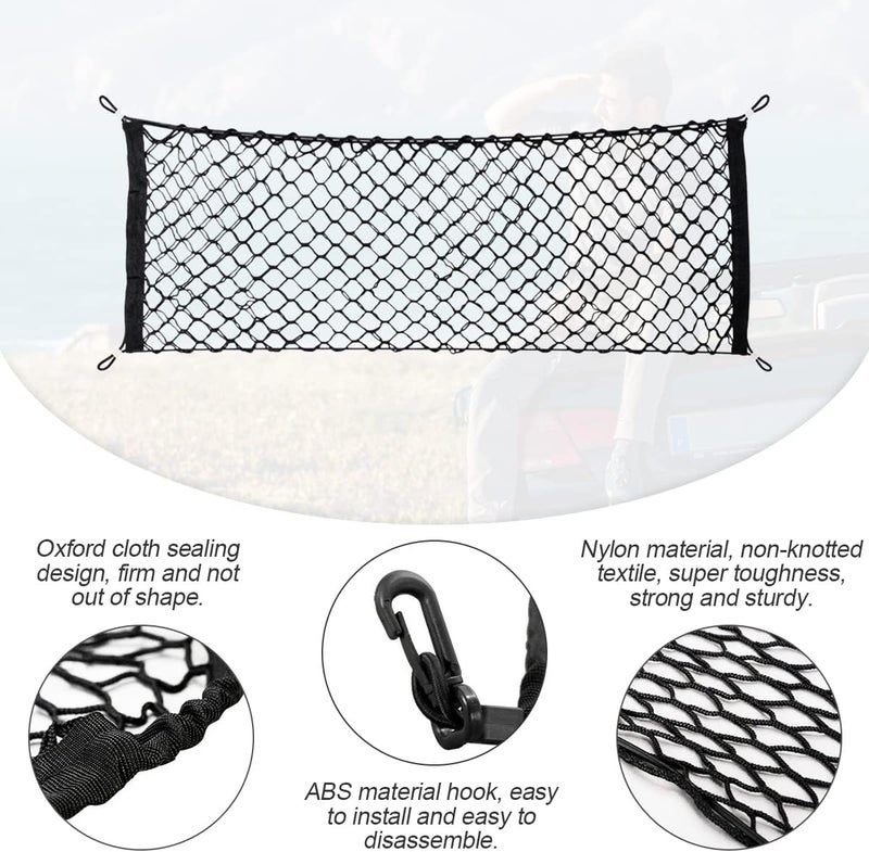 Hanemia Car Rear Cargo Net, Adjustable Elastic Storage Organizer Net, Trunk Cargo Storage Net, Universal Fit for Car, Vehicle, SUV (43.3"x 15.8") - Image 3